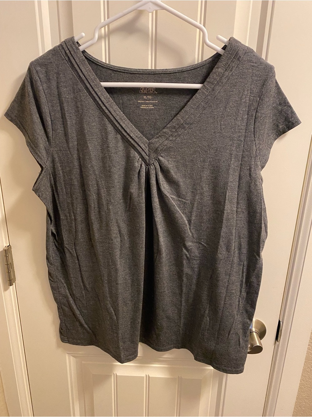 Gilligan Omalley XL Top Gray Stretch Sleep Wear Shirt Short Sleeve V-neck
